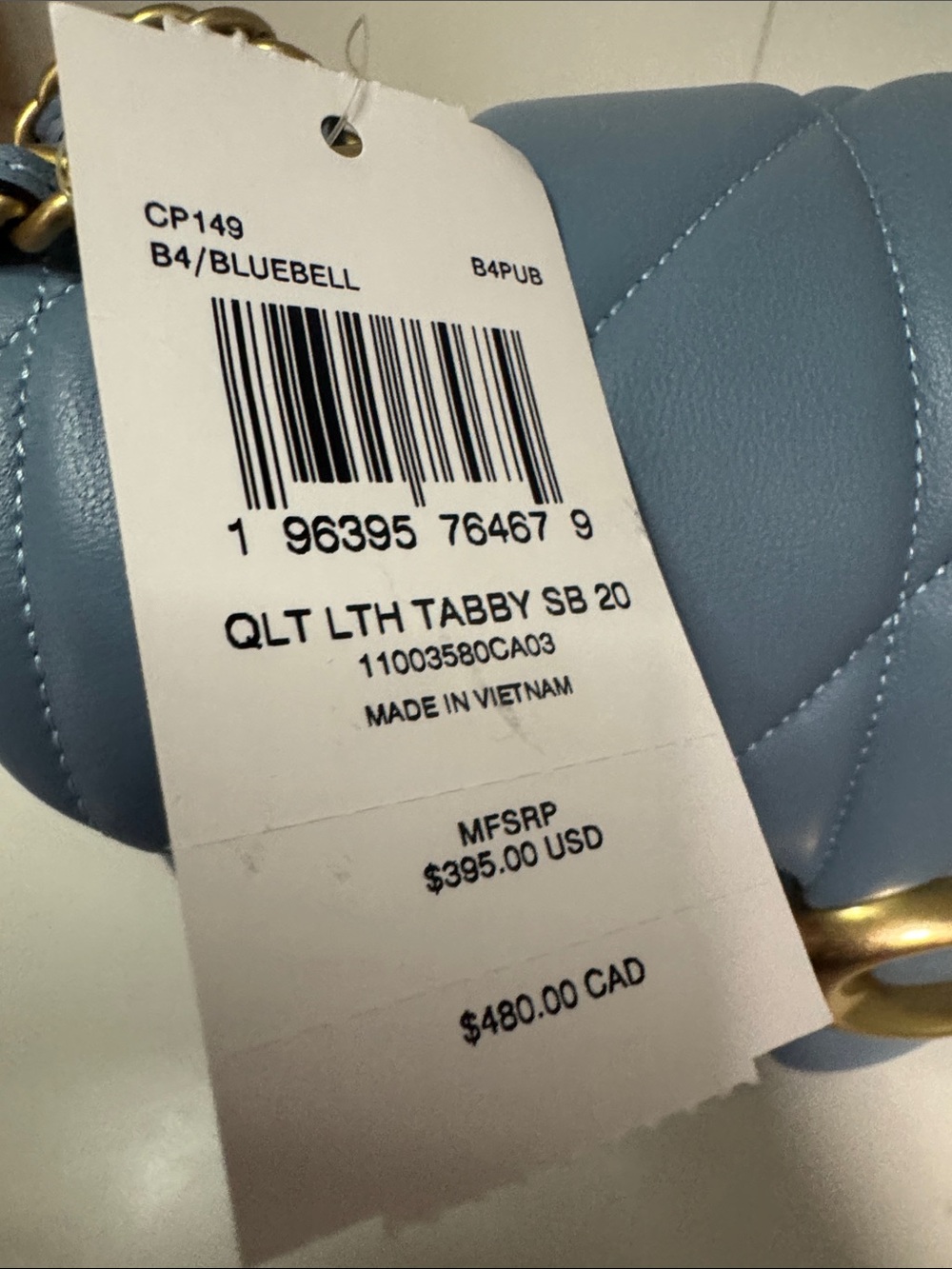 Coach Quilted Pale Blue Leather Shoulder Bag with Gold Hardware - Picture 12 of 13